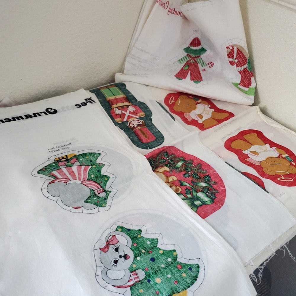4X Vintage Christmas Fabric Panel Lot Cranston Wamsutta Hallmark Cut Sew Ornamen